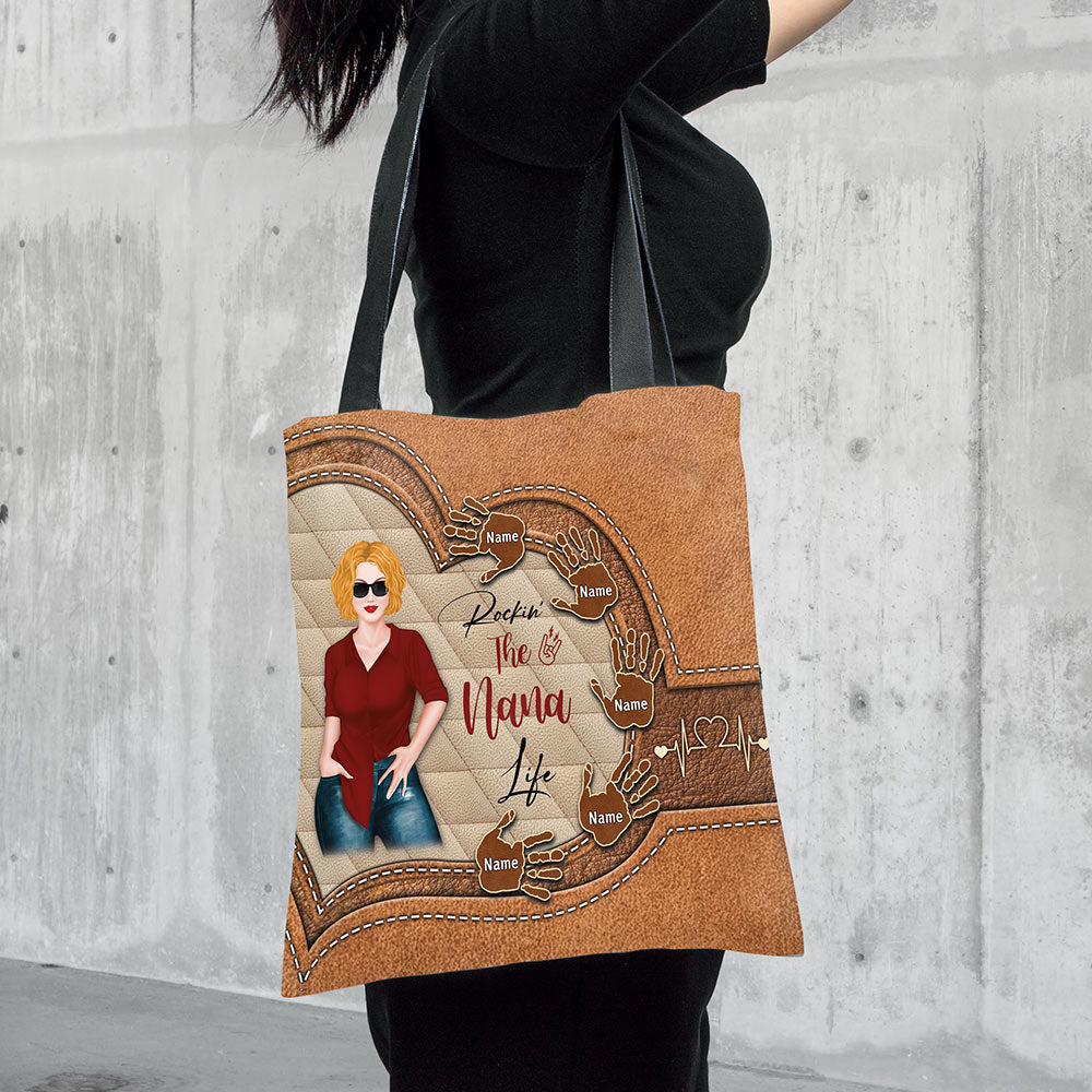 Rockin' The Nana Life Printed Leather Pattern Personalized Tote Bag For Grandma