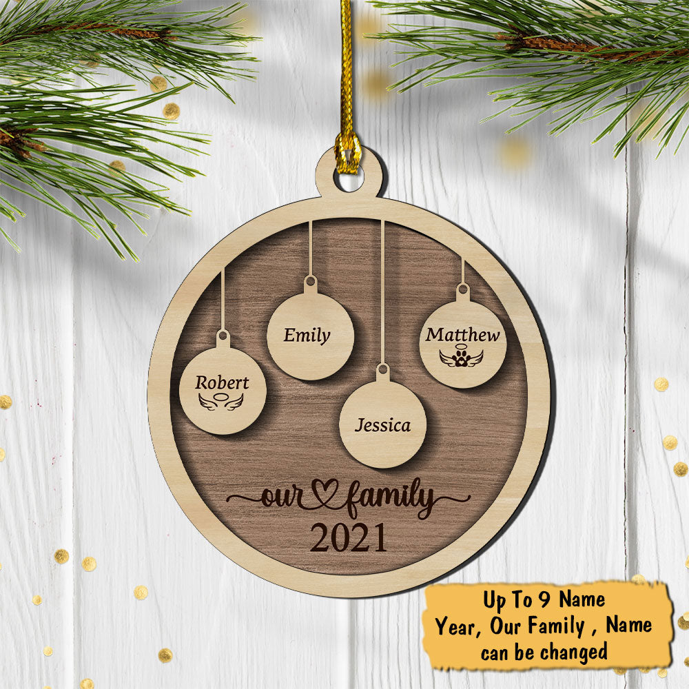 Personalized Family Christmas Ornaments, 2021 Wood Xmas Ornament With Family Member Names, Custom Holiday Ornament