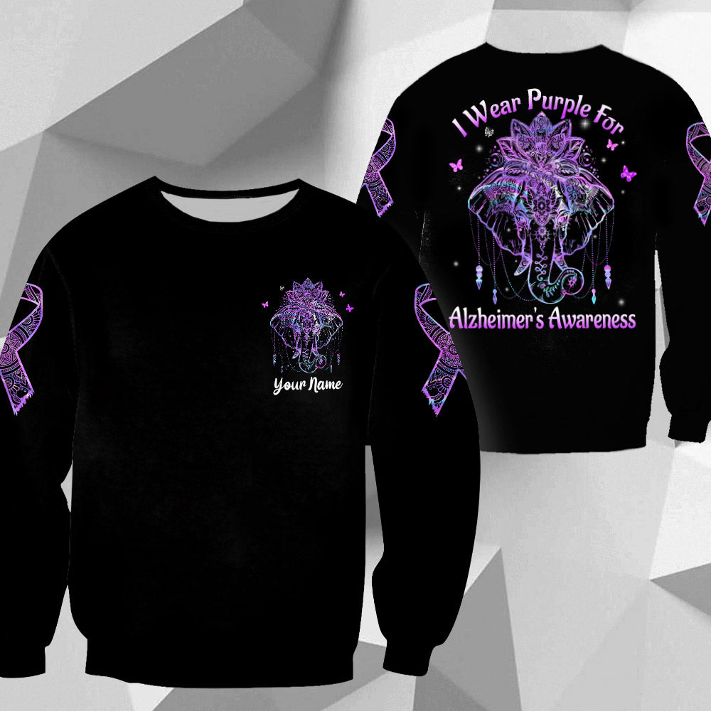 We Wear Purple For Alzheimer's Awareness , All Over Print Shirts For Helping Raise Alzheimer's Awareness, Elephant Mandala Art Print, Name Can Be Changed