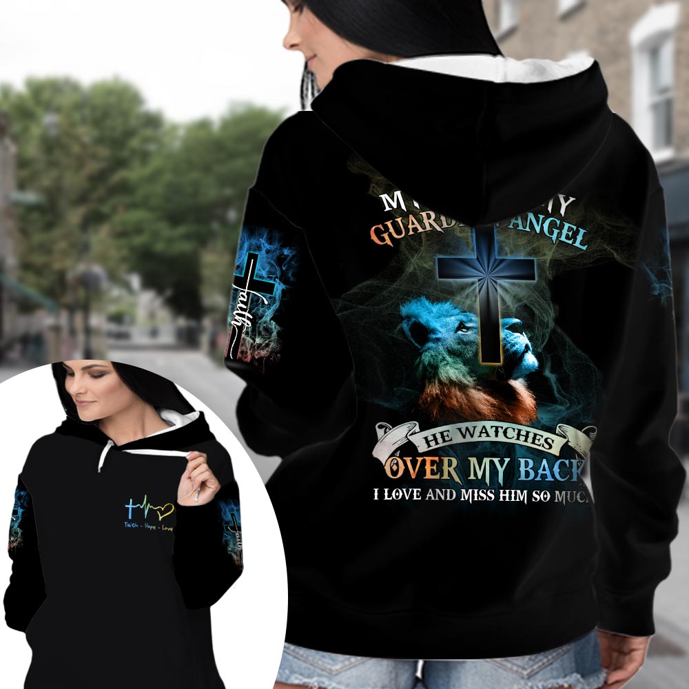 My Dad Is My Guardian Angel He Watches Over My Back, All Over Print, Memorial Shirts Gift
