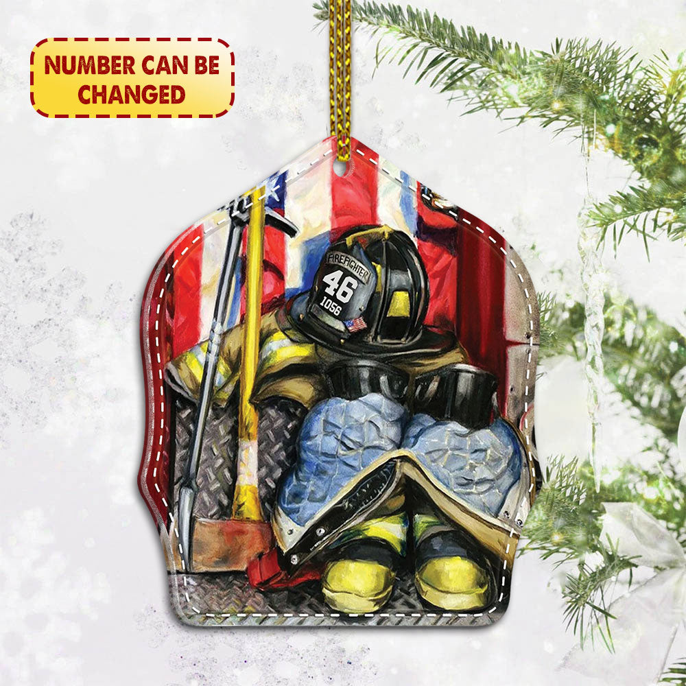 Fire Clothing Set Helmet Shield Firefighter Personalized Acrylic Ornament 2 Sides Print, Made By Acrylic And The 2 Sides Are The Same