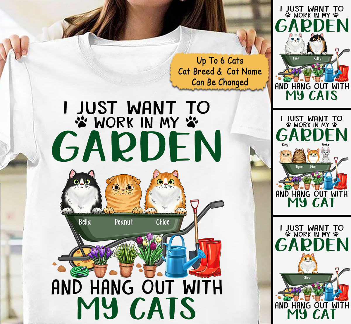 Personalized Cat Breed & Name, Custom Cat Mom Shirts, I Just Want To Work In My Garden And Hang Out With My Cats