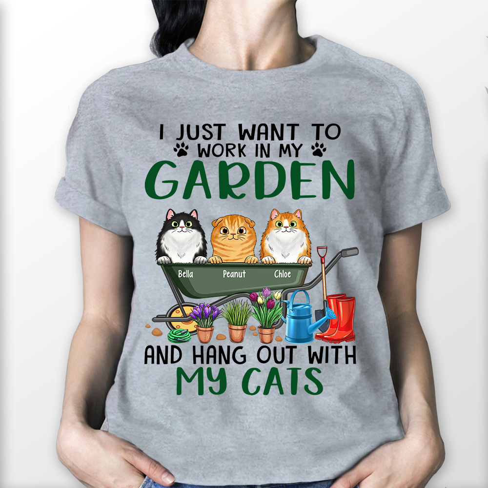 Personalized Cat Breed & Name, Custom Cat Mom Shirts, I Just Want To Work In My Garden And Hang Out With My Cats