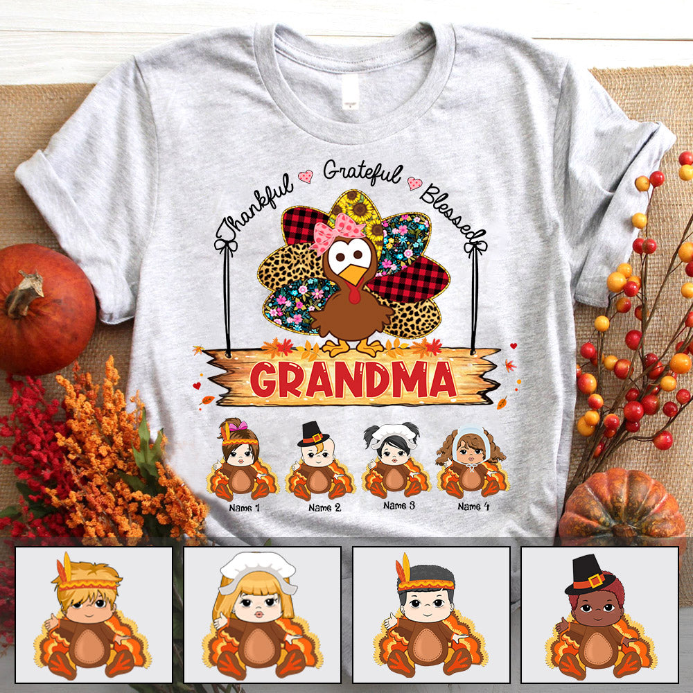 Thankful Grateful Blessed Nana Turkey Personalized Shirt For Grandma