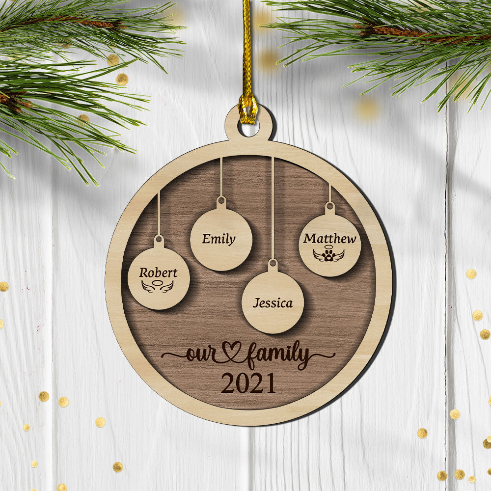 Personalized Family Christmas Ornaments, 2021 Wood Xmas Ornament With Family Member Names, Custom Holiday Ornament