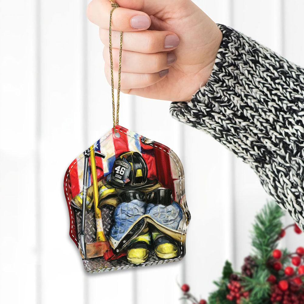 Fire Clothing Set Helmet Shield Firefighter Personalized Acrylic Ornament 2 Sides Print, Made By Acrylic And The 2 Sides Are The Same