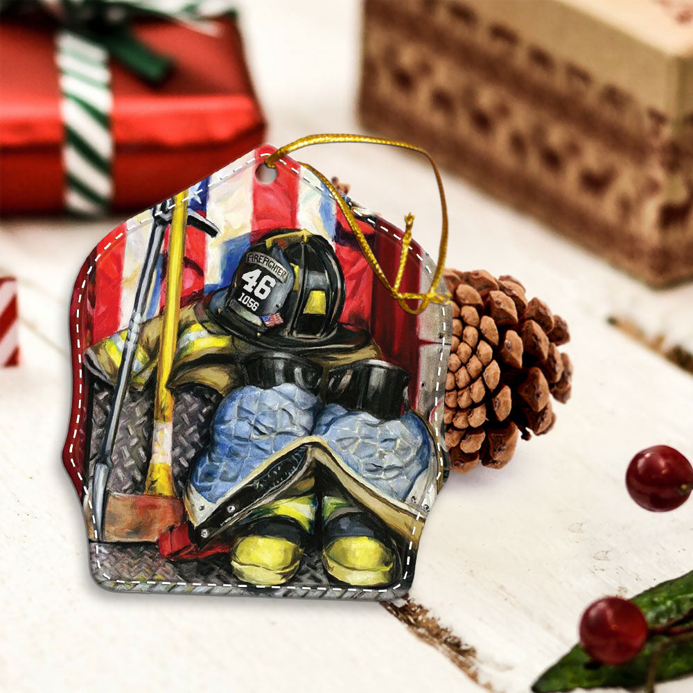 Fire Clothing Set Helmet Shield Firefighter Personalized Acrylic Ornament 2 Sides Print, Made By Acrylic And The 2 Sides Are The Same