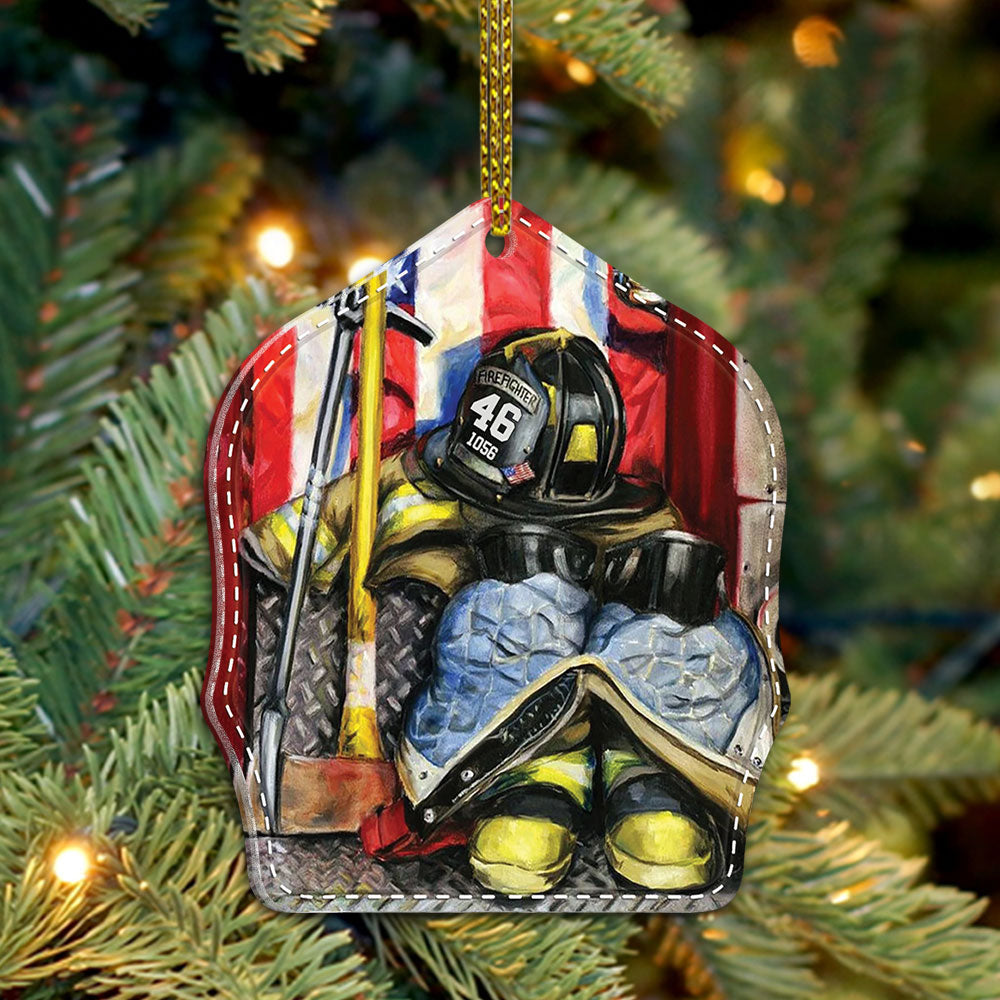Fire Clothing Set Helmet Shield Firefighter Personalized Acrylic Ornament 2 Sides Print, Made By Acrylic And The 2 Sides Are The Same