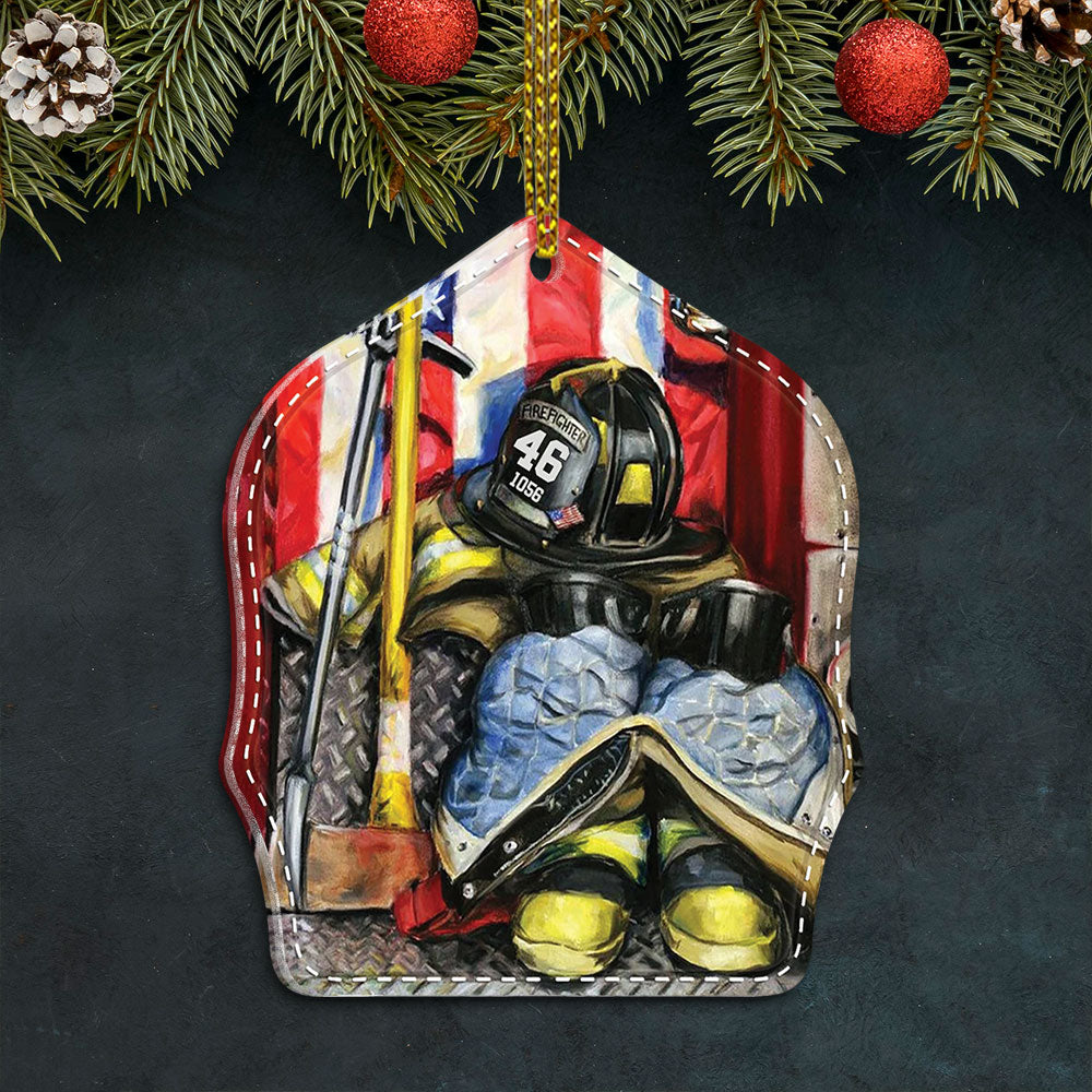 Fire Clothing Set Helmet Shield Firefighter Personalized Acrylic Ornament 2 Sides Print, Made By Acrylic And The 2 Sides Are The Same