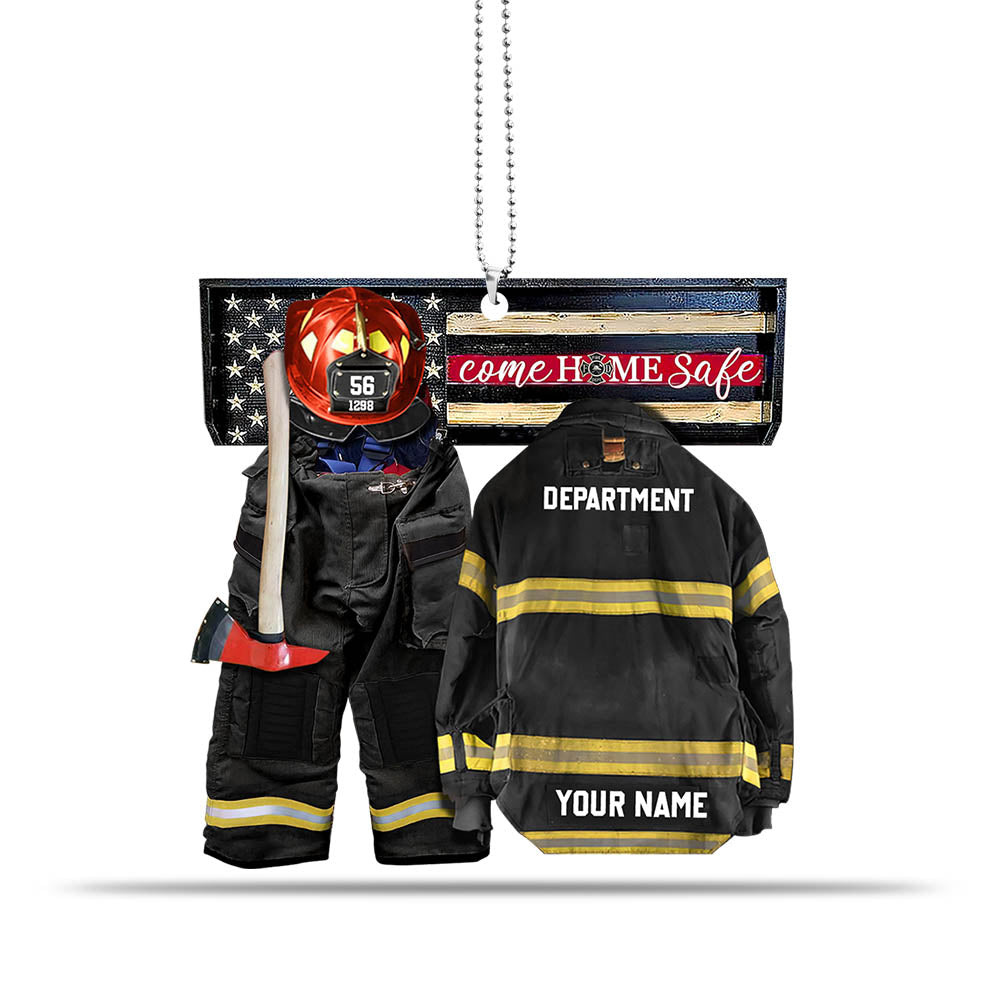 Come Home Safe Firefighter Armor Custom Shaped Acrylic Car Ornament Two Sides Print Custom Clothing Sets, Made By Acrylic And The 2 Sides Are The Same