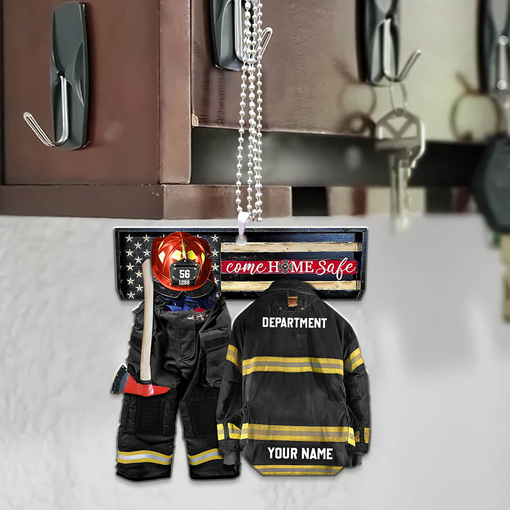 Come Home Safe Firefighter Armor Custom Shaped Acrylic Car Ornament Two Sides Print Custom Clothing Sets, Made By Acrylic And The 2 Sides Are The Same
