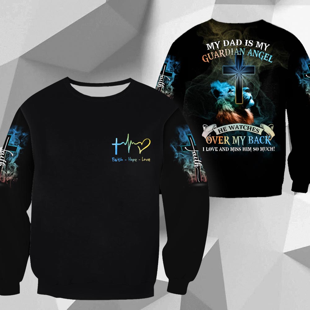 My Dad Is My Guardian Angel He Watches Over My Back, All Over Print, Memorial Shirts Gift