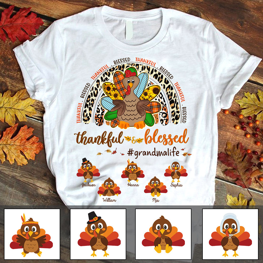 Thankful Grandma Personalized Nickname Grandkid's Name Shirt For Grandma Nana Gigi Mimi