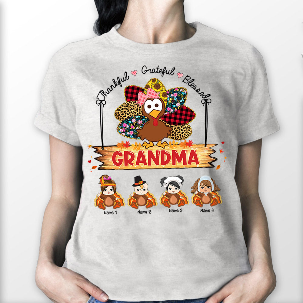 Thankful Grateful Blessed Nana Turkey Personalized Shirt For Grandma