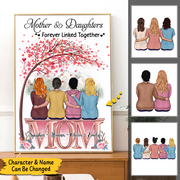 Mother And Daughters Forever Linked Together Poster & Canvas For Mom & Daughter, Name & Character Can Be Changed