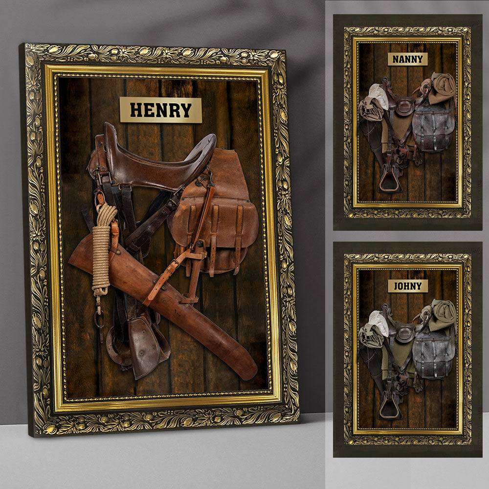 Horse Saddle Frame, Personalized Canvas For Horse Lovers, Cowboy, Cowgirl, Name & Saddle Color Can Be Changed