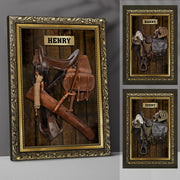 Horse Saddle Frame, Personalized Canvas For Horse Lovers, Cowboy, Cowgirl, Name & Saddle Color Can Be Changed