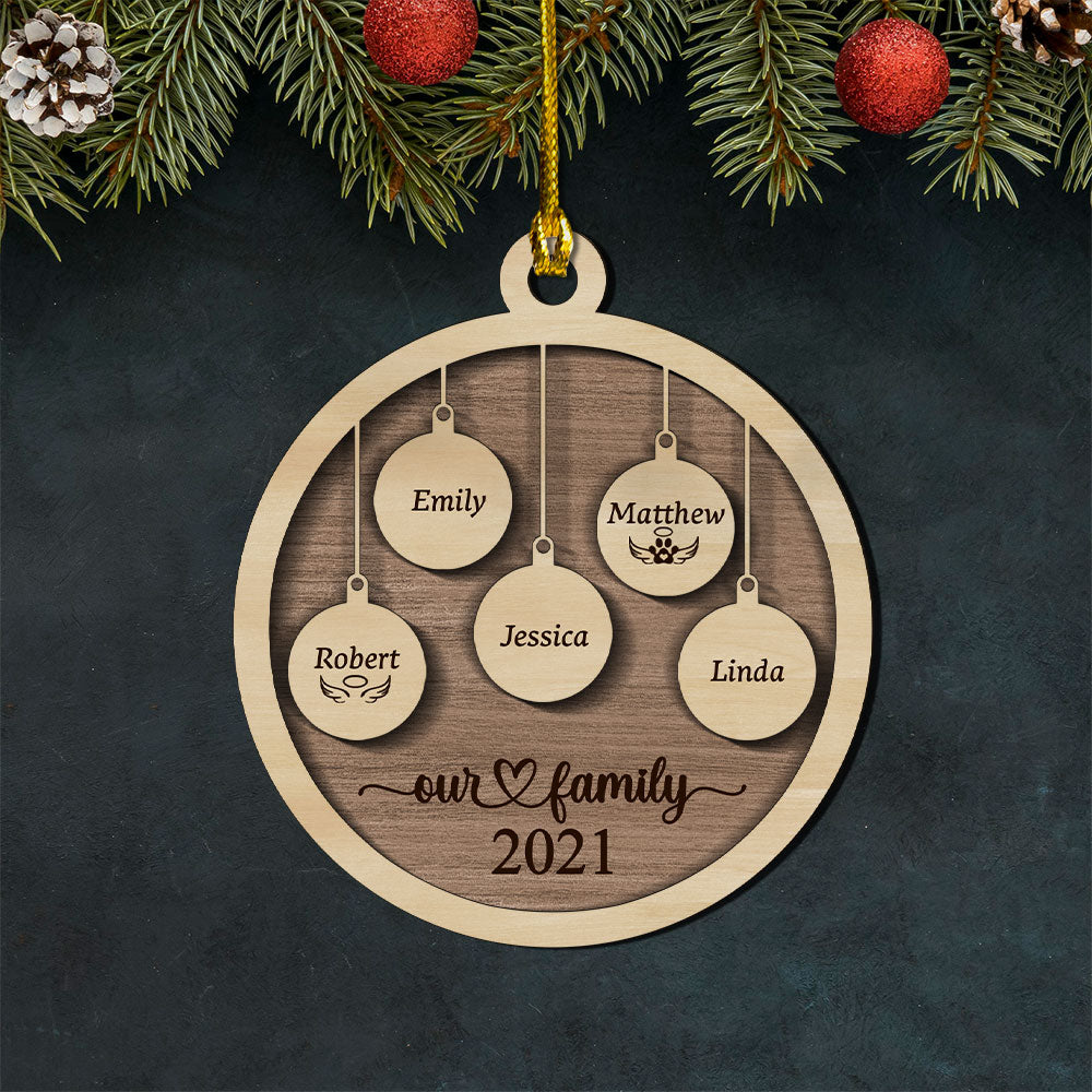 Personalized Family Christmas Ornaments, 2021 Wood Xmas Ornament With Family Member Names, Custom Holiday Ornament