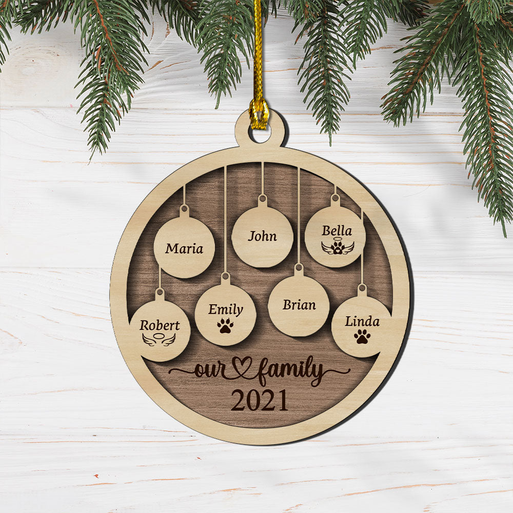 Personalized Family Christmas Ornaments, 2021 Wood Xmas Ornament With Family Member Names, Custom Holiday Ornament