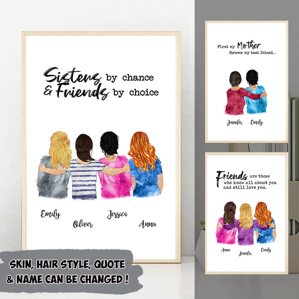 Personalized Mother,Daughters, Sisters Girlfriends, Grandma,Granddaughters Multiple Women Custom Poster, Canvas