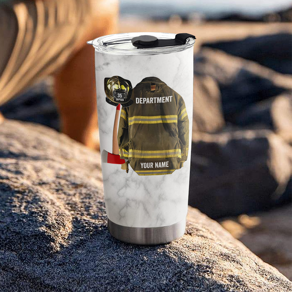 Personalized Firefighter Armor Clothes And Helmet Bunker Gear Tumbler For Firefighter