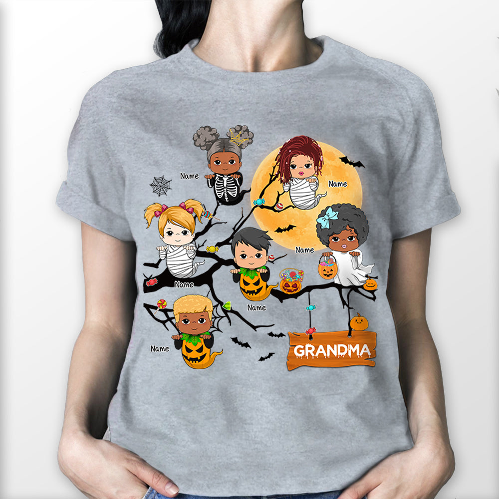 Nana With Little Ghosts Halloween Tree Personalized Shirt For Grandma
