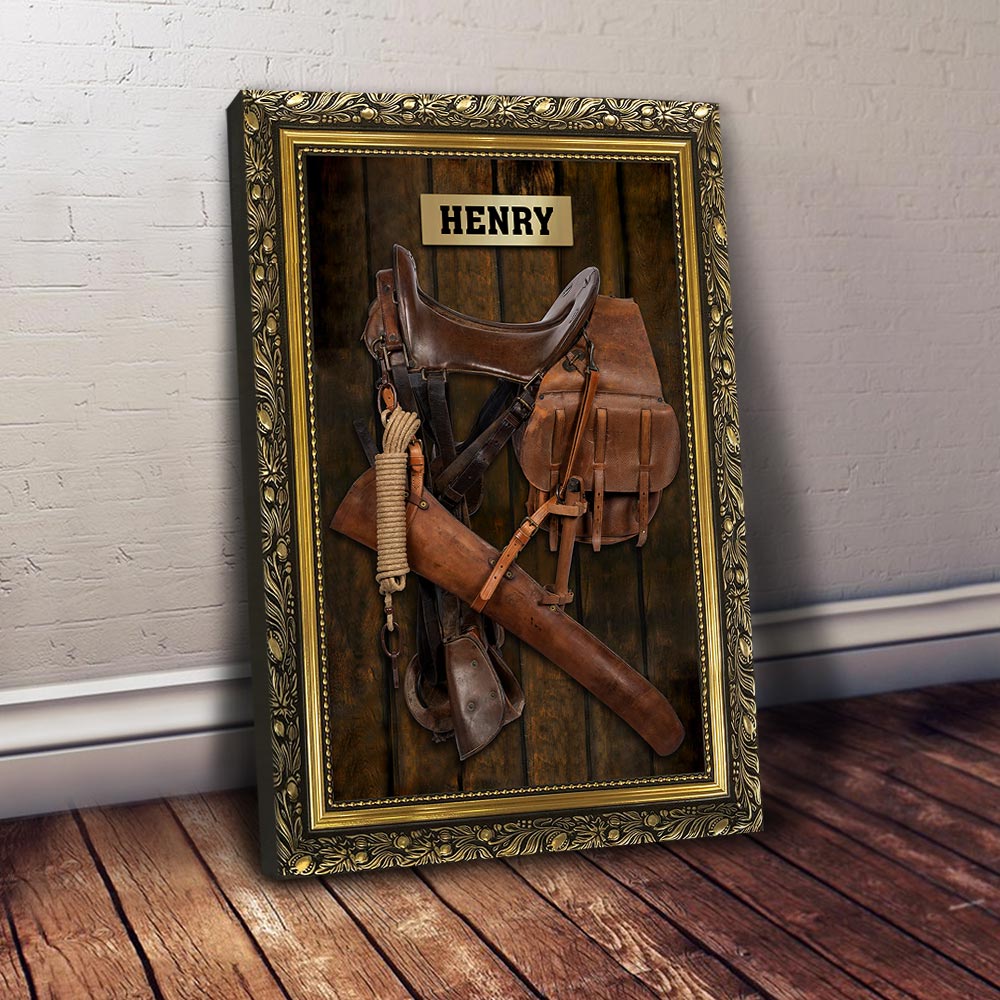Horse Saddle Frame, Personalized Canvas For Horse Lovers, Cowboy, Cowgirl, Name & Saddle Color Can Be Changed