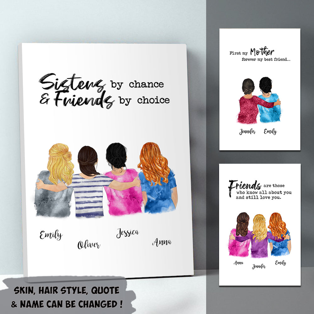 Personalized Mother,Daughters, Sisters Girlfriends, Grandma,Granddaughters Multiple Women Custom Poster, Canvas
