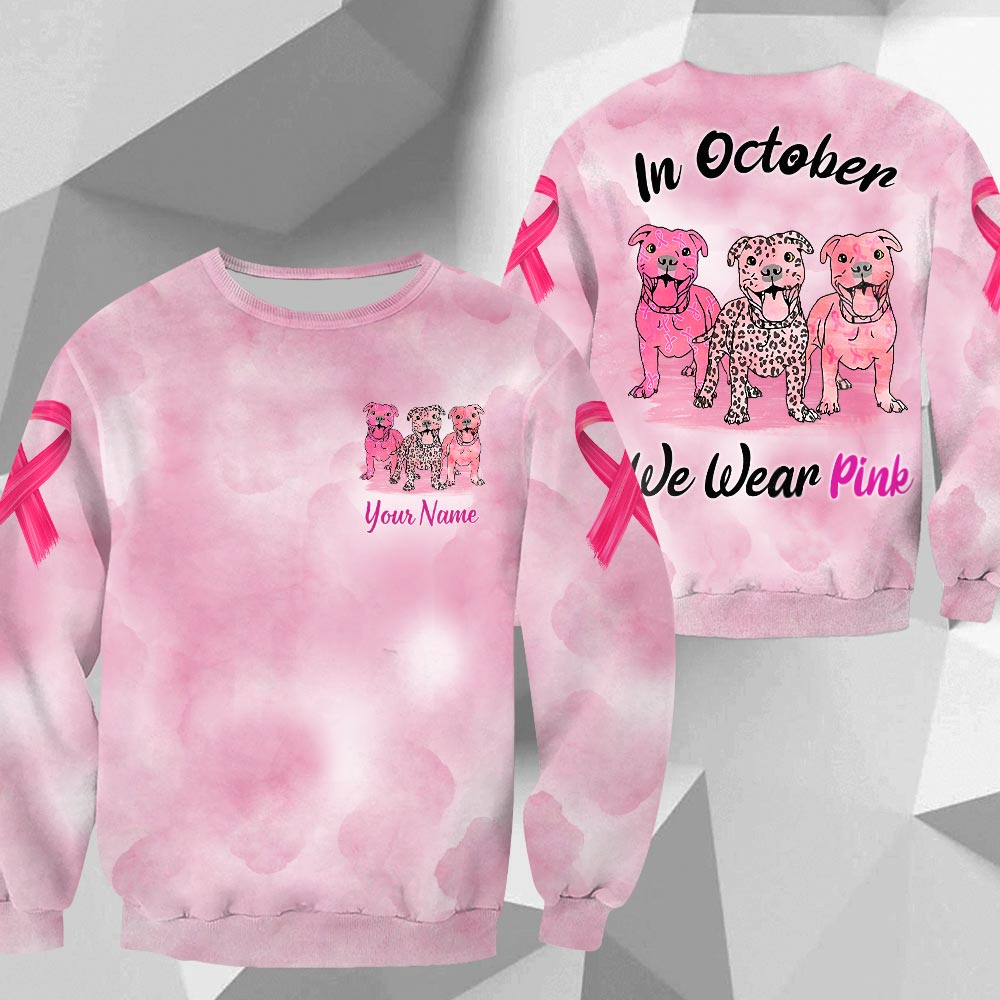 Pitbull Vr2, In October We Wear Pink, Breast Cancer Awareness Personalized All Over Print Shirt