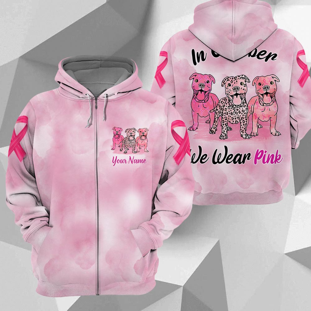 Pitbull Vr2, In October We Wear Pink, Breast Cancer Awareness Personalized All Over Print Shirt
