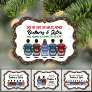 Sisters And Brothers Connected By Heart, Snow Pattern Version, Personalized Aluminum Ornament
