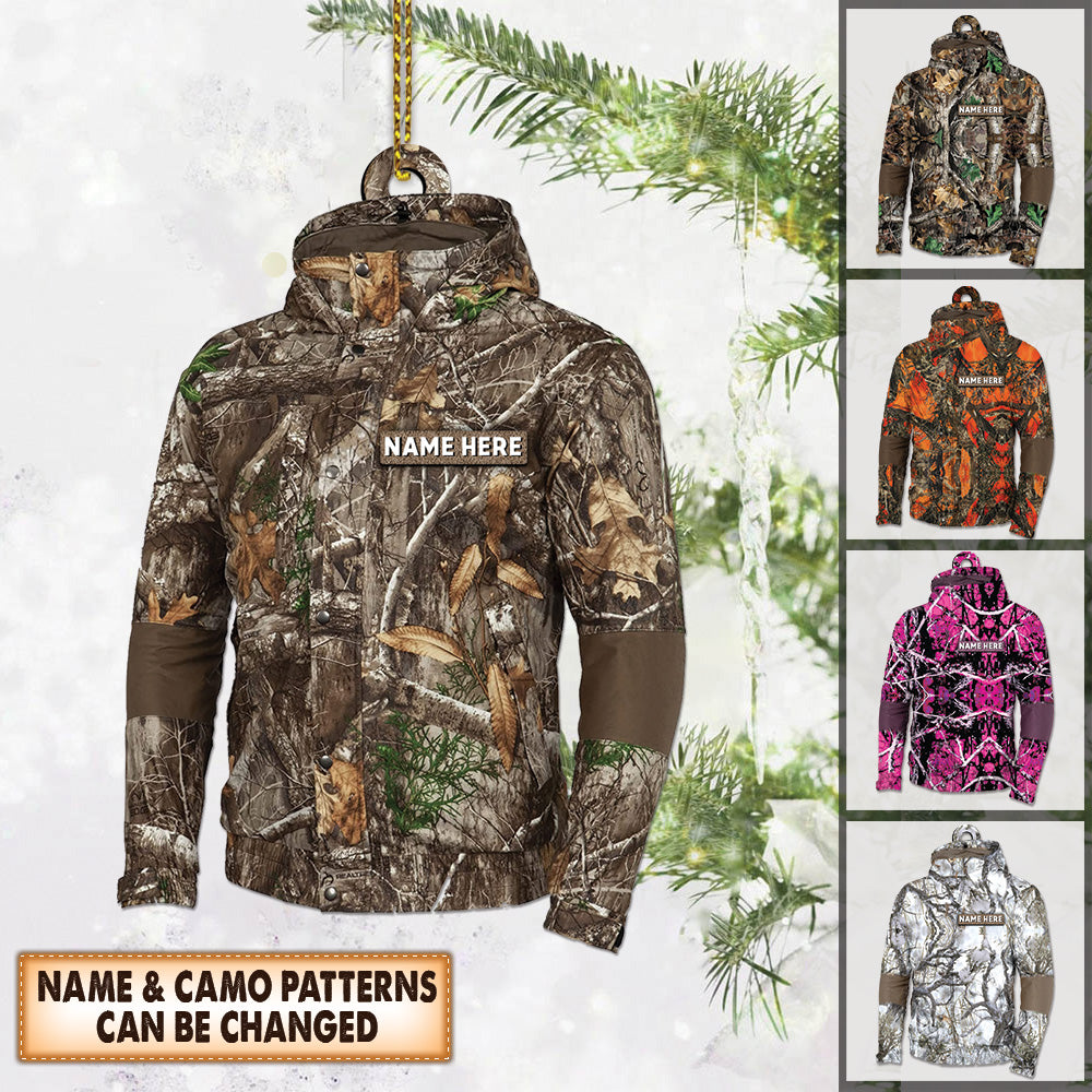 Hunting Customized Name Jacket, Hunting Personalized Clothes For Men And Women Custom Shaped Acrylic Ornament Two Sides Print, Name & Camo Patterns can be changed Vr2