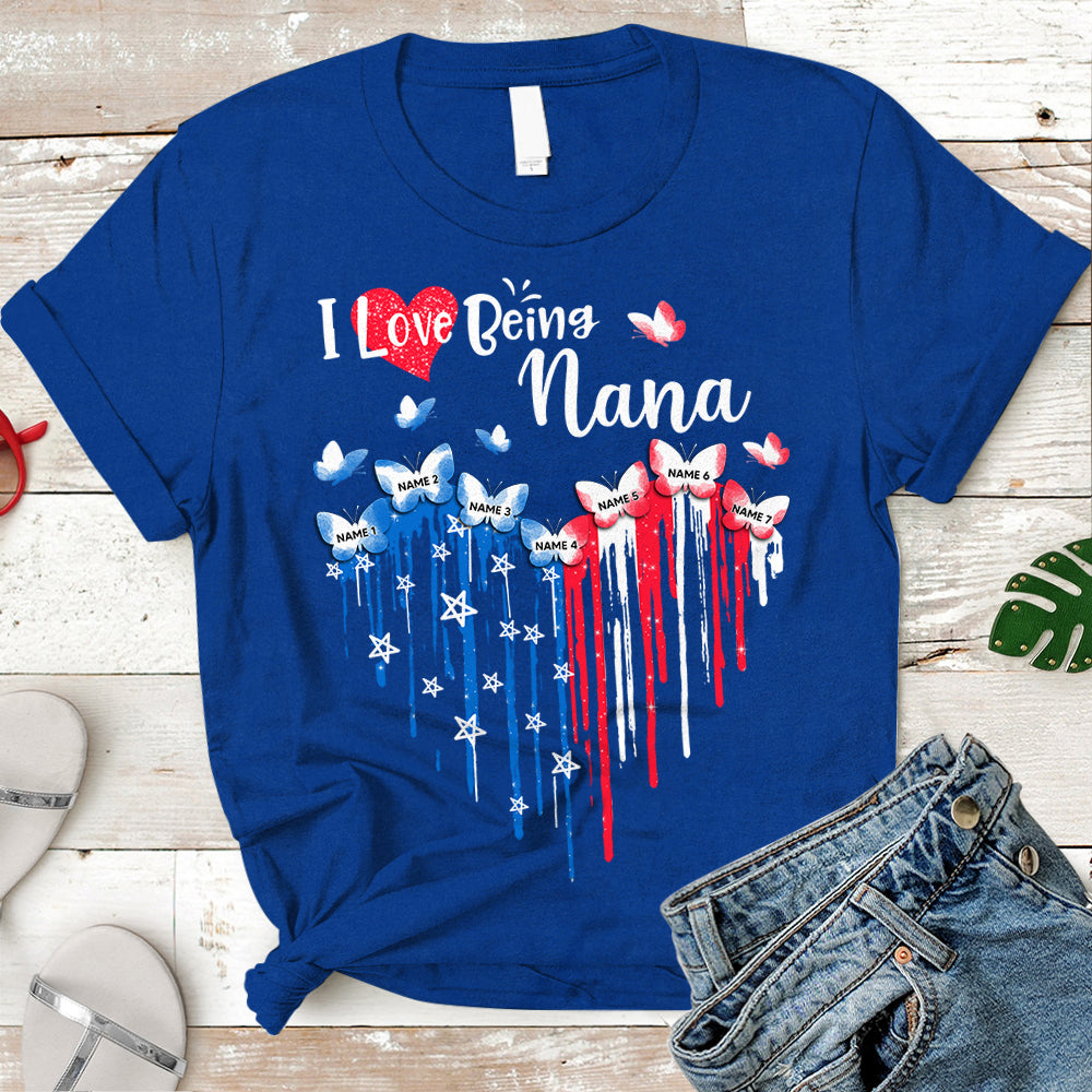 I Love Being Nana Patriotic Heart Personalized Shirt For Grandma