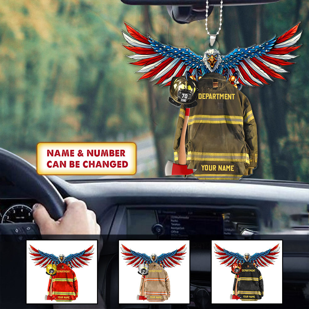 Eagle Thin Red Line Flag, Personalized Armor Firefighter, Shaped Flat Acrylic Car Ornament Two Sides Print