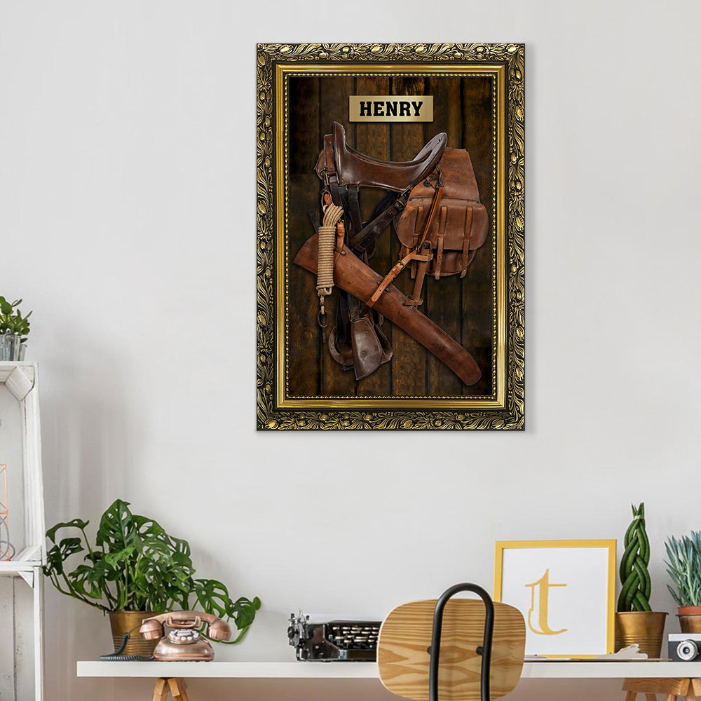 Horse Saddle Frame, Personalized Canvas For Horse Lovers, Cowboy, Cowgirl, Name & Saddle Color Can Be Changed