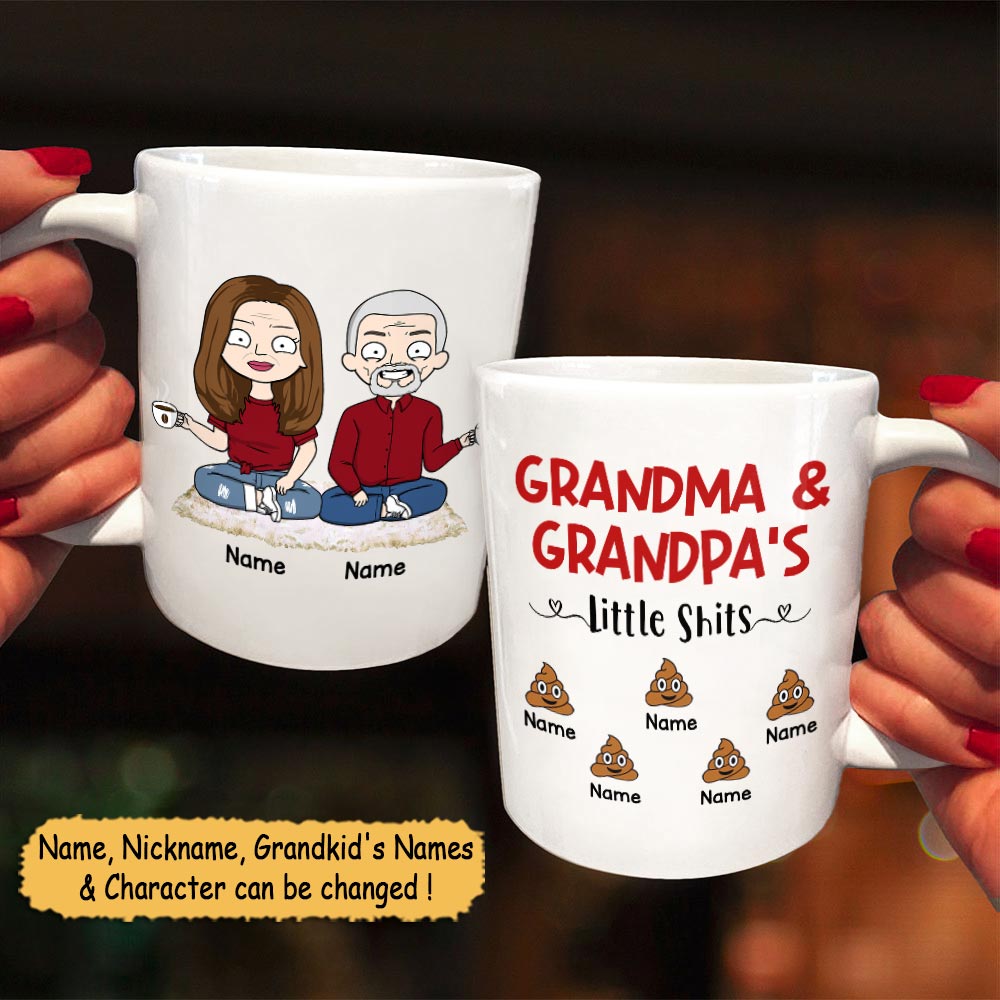 Grandma & Grandpa's Little Shits Funny Personalized Mug For Grandparents
