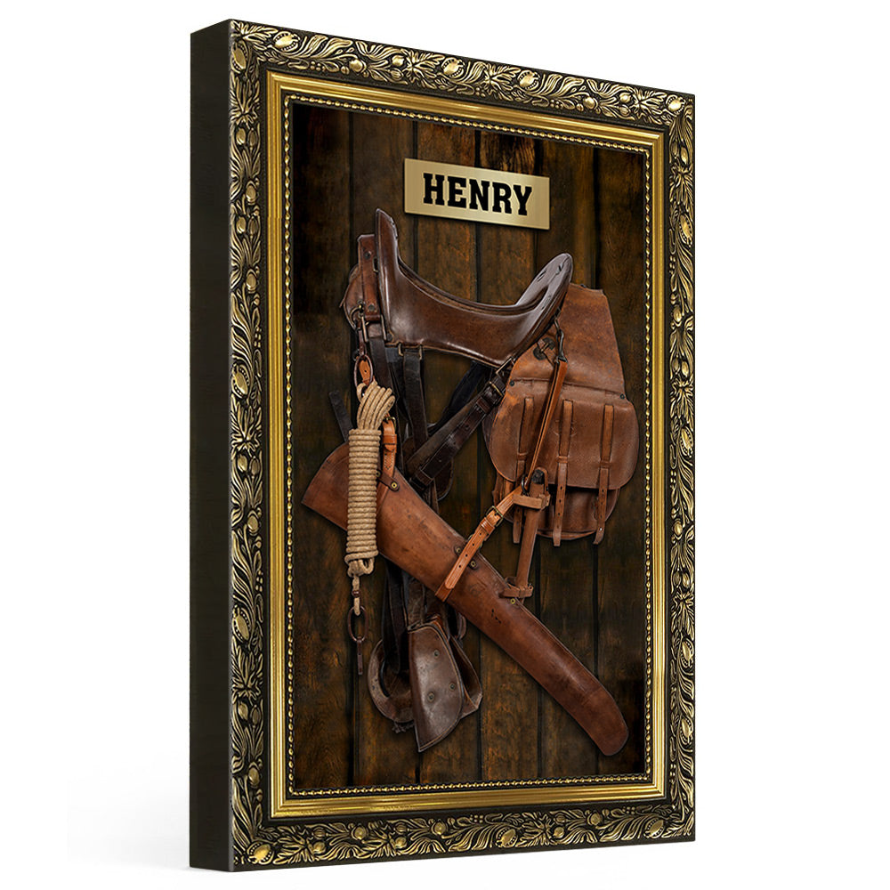 Horse Saddle Frame, Personalized Canvas For Horse Lovers, Cowboy, Cowgirl, Name & Saddle Color Can Be Changed