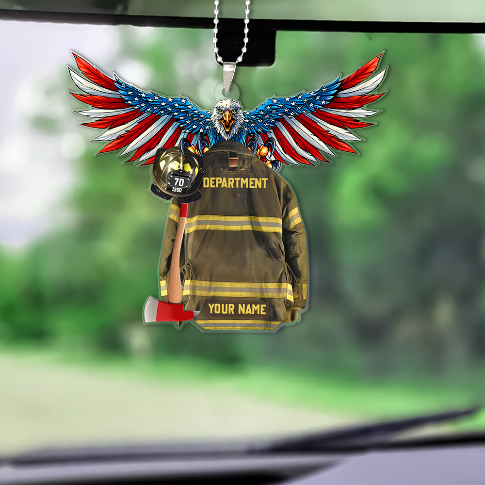Eagle Thin Red Line Flag, Personalized Armor Firefighter, Shaped Flat Acrylic Car Ornament Two Sides Print