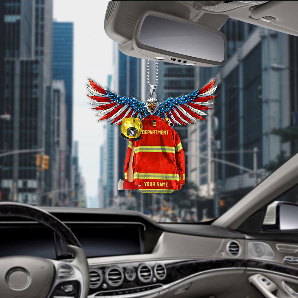 Eagle Thin Red Line Flag, Personalized Armor Firefighter, Shaped Flat Acrylic Car Ornament Two Sides Print