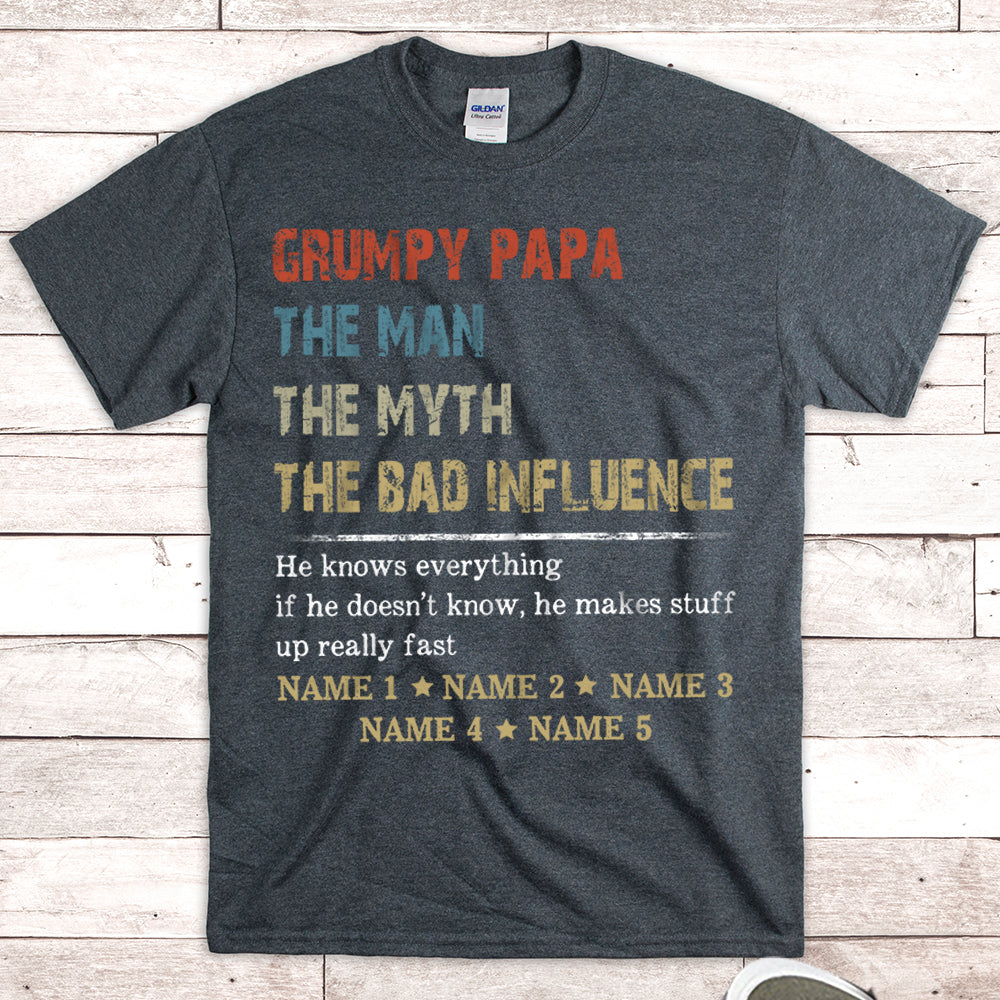Custom Shirt Gift For Papa, Grandpa, Poppop, Grandpa Knows Everything, Nickname And Grandkid's Names Can Be Changed