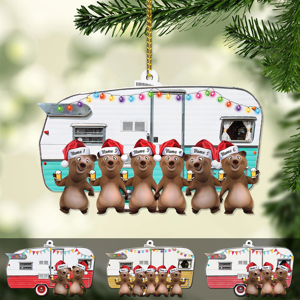 Camping Bears Christmas, Custom Shaped Acrylic Ornament Two Sides Print, Gift for Campers, Made By Acrylic And The 2 sides Are The Same