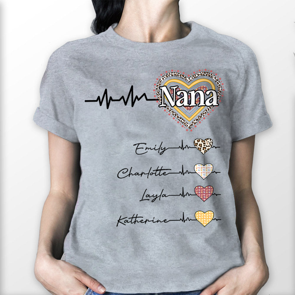 Grandma With Grandkids Rainbow Leopard Heart Heart Personalized Shirts