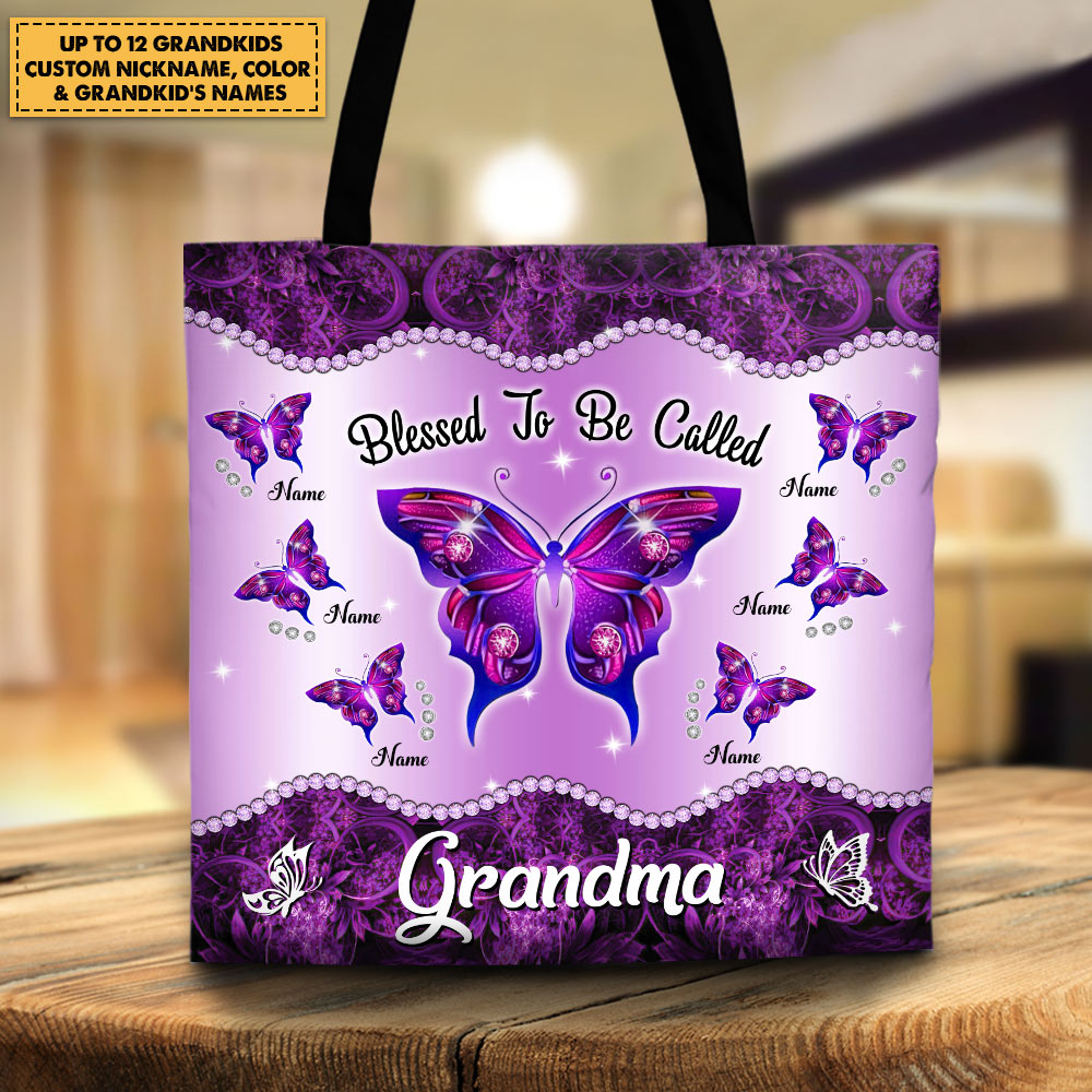 Blessed To Be Called Grandma Galaxy Butterfly Printed Personalized Tote For Grandma