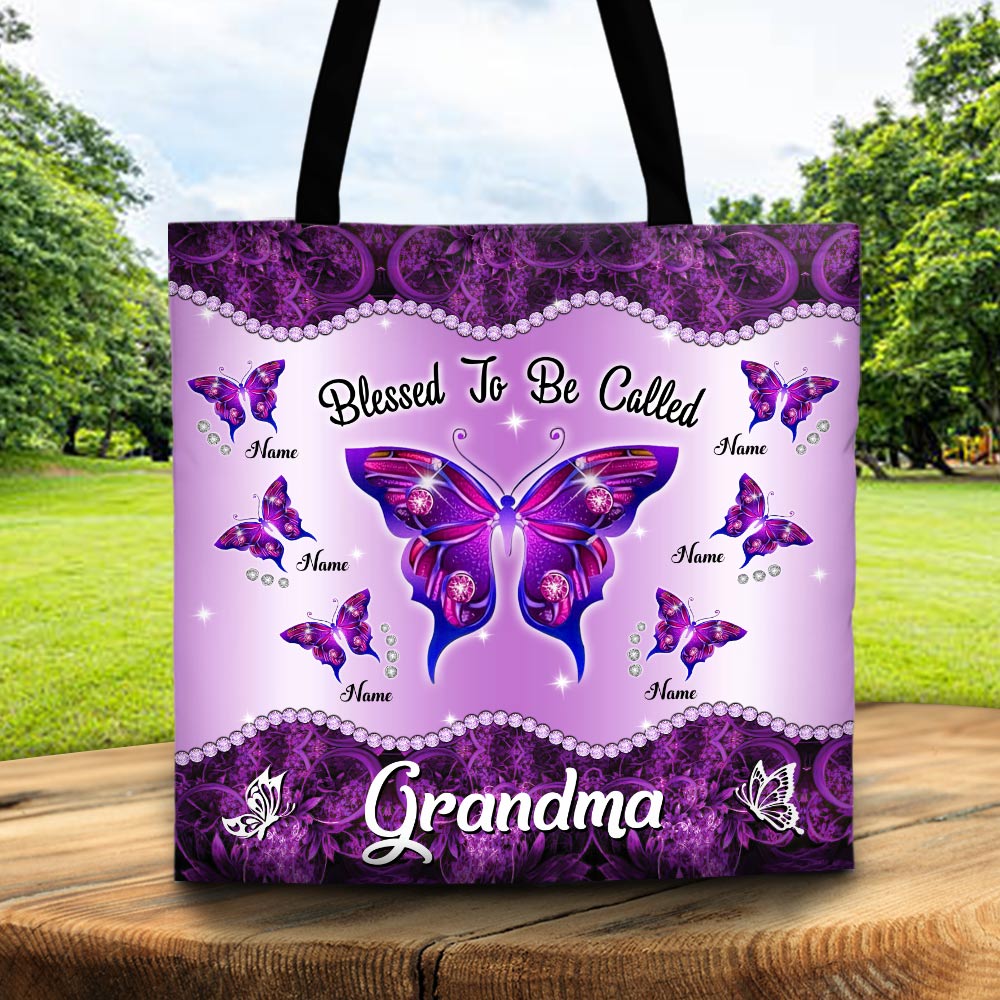Blessed To Be Called Grandma Galaxy Butterfly Printed Personalized Tote For Grandma