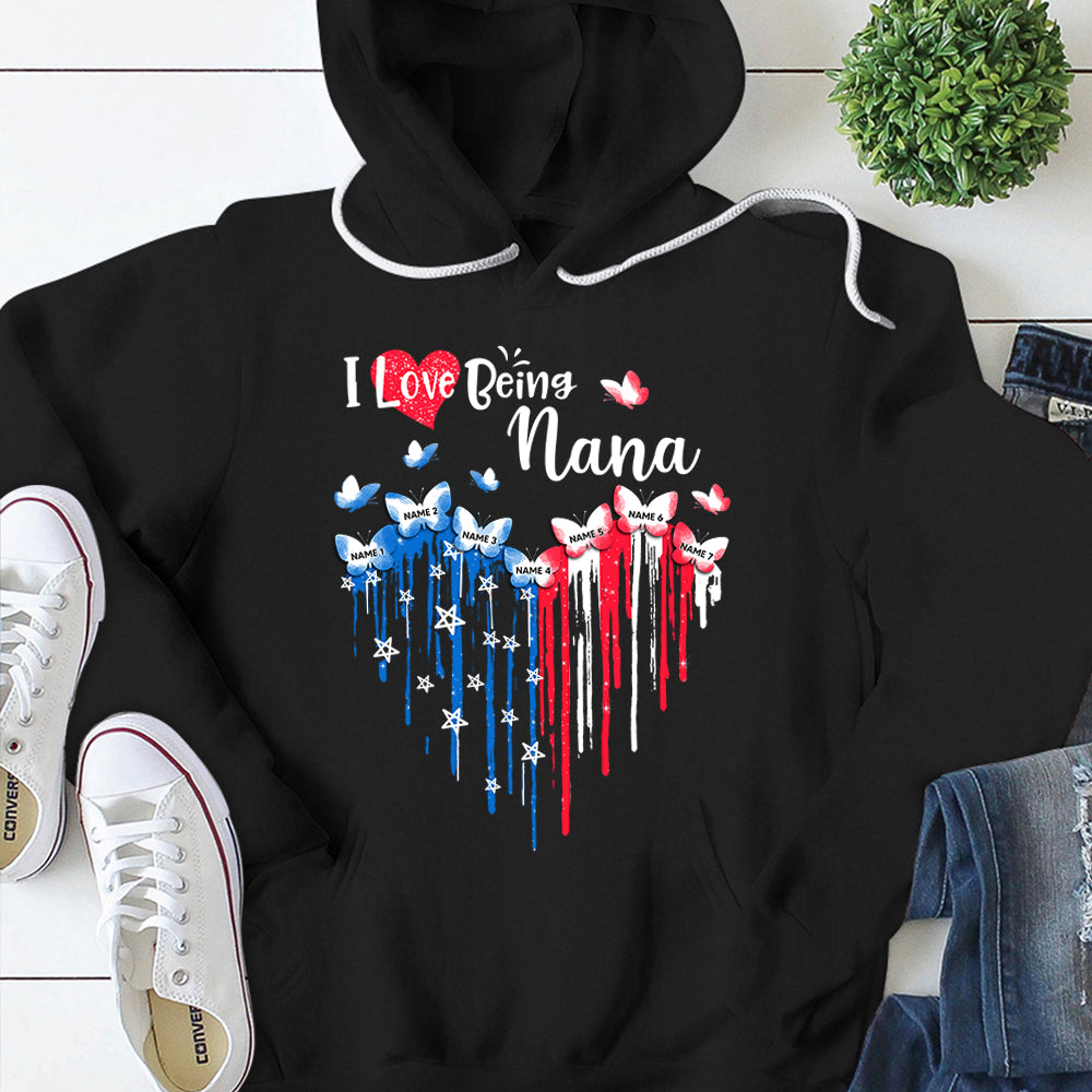 I Love Being Nana Patriotic Heart Personalized Shirt For Grandma