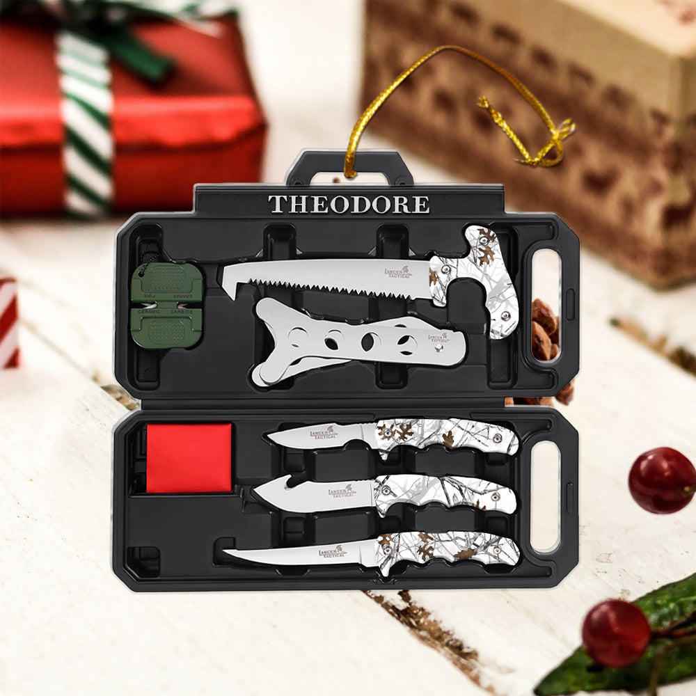 Personalized Flat Ornament For Hunters, Field Dressing Kit Hunting Knife Set, Name & Camo Patterns Can Be Changed, Made By Acrylic And Two Sides Are The Same