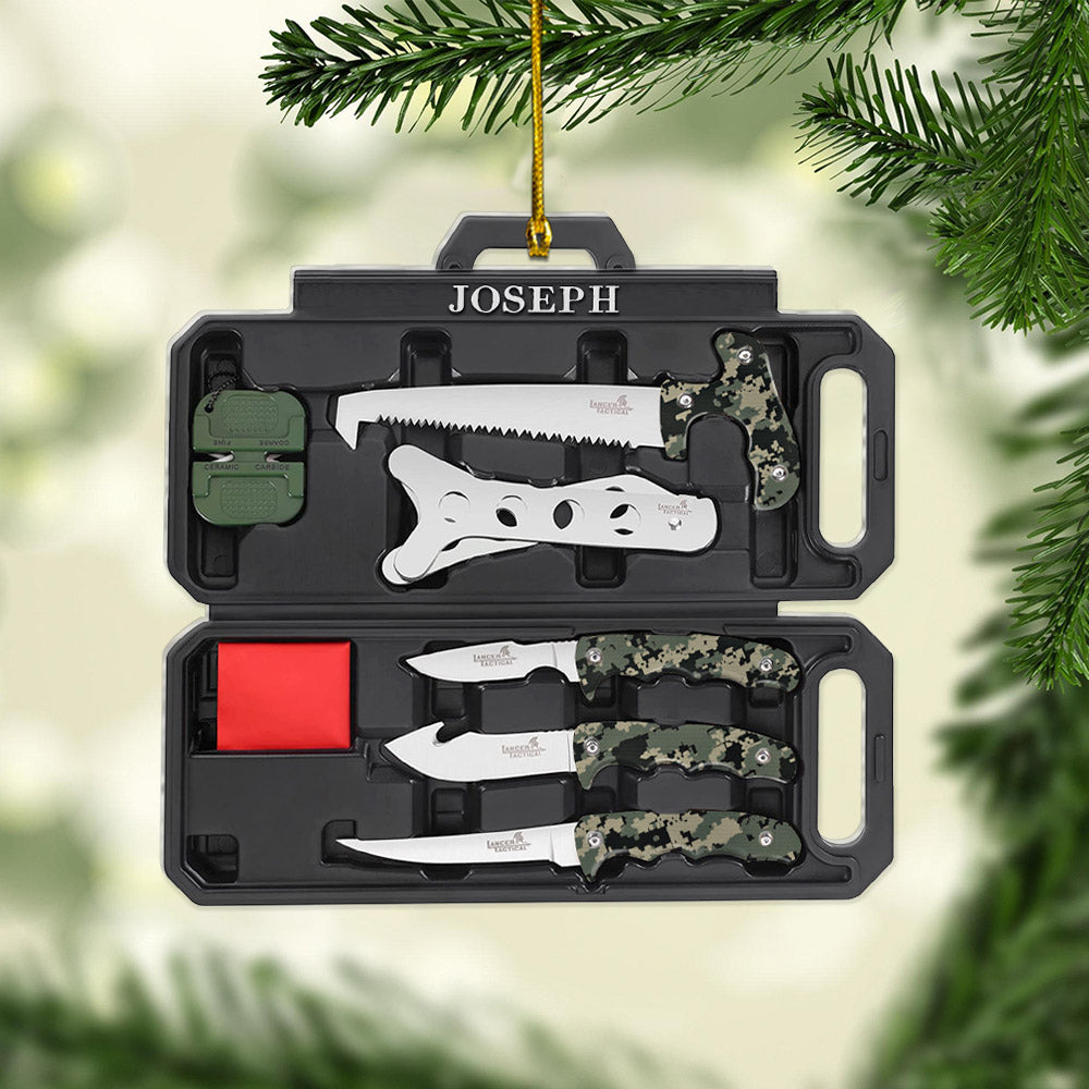 Personalized Flat Ornament For Hunters, Field Dressing Kit Hunting Knife Set, Name & Camo Patterns Can Be Changed, Made By Acrylic And Two Sides Are The Same