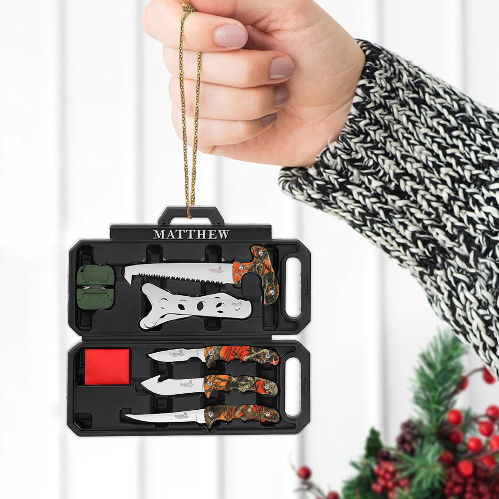 Personalized Flat Ornament For Hunters, Field Dressing Kit Hunting Knife Set, Name & Camo Patterns Can Be Changed, Made By Acrylic And Two Sides Are The Same