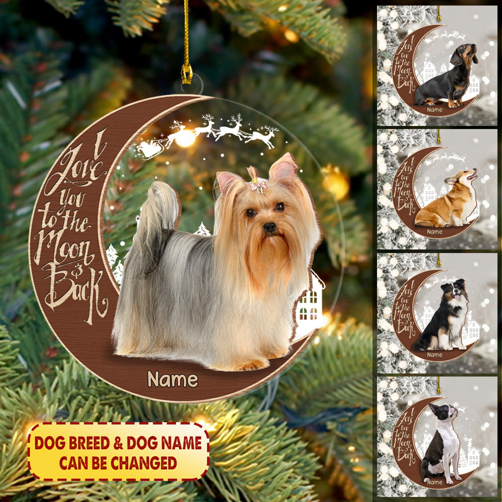 Yorkshire Terrier Sitting And Happy On The Moon 2 Layer Mix Wood And Acrylic Ornament