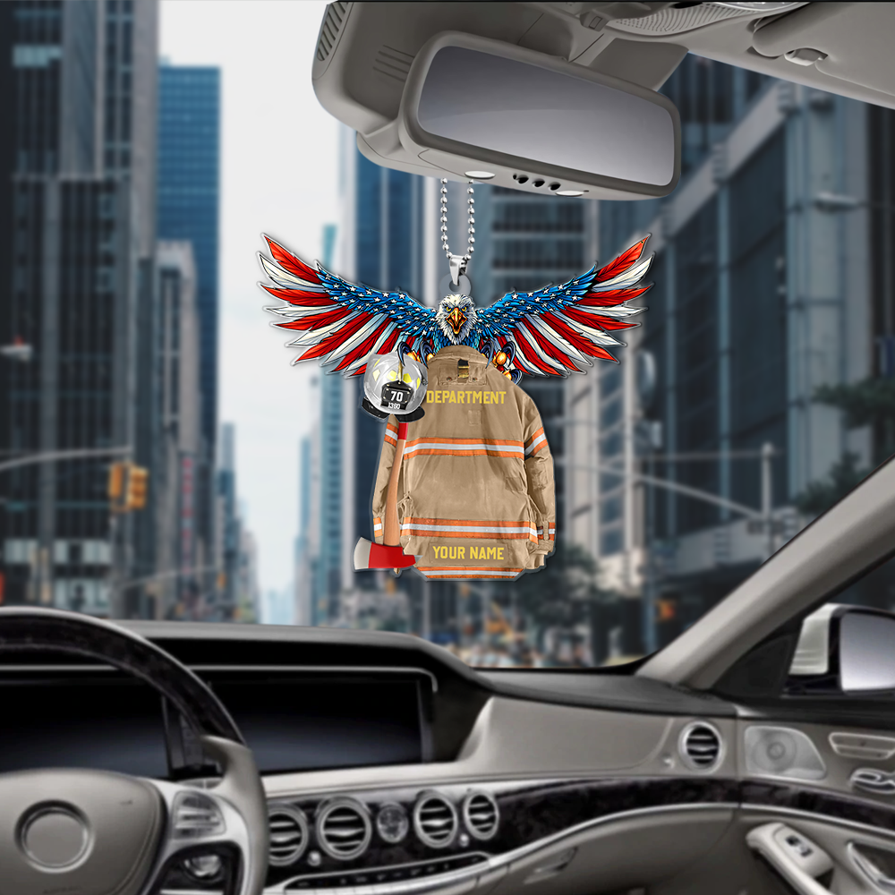 Eagle Thin Red Line Flag, Personalized Armor Firefighter, Shaped Flat Acrylic Car Ornament Two Sides Print